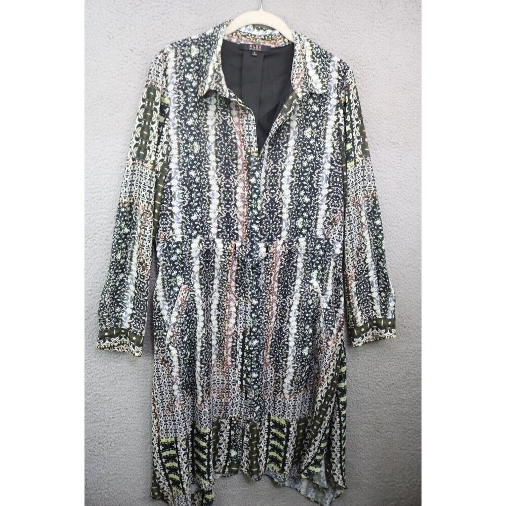 Alex Marie Long Sleeve Drawstring Waist Silky Midi Shirt Dress-Size 8